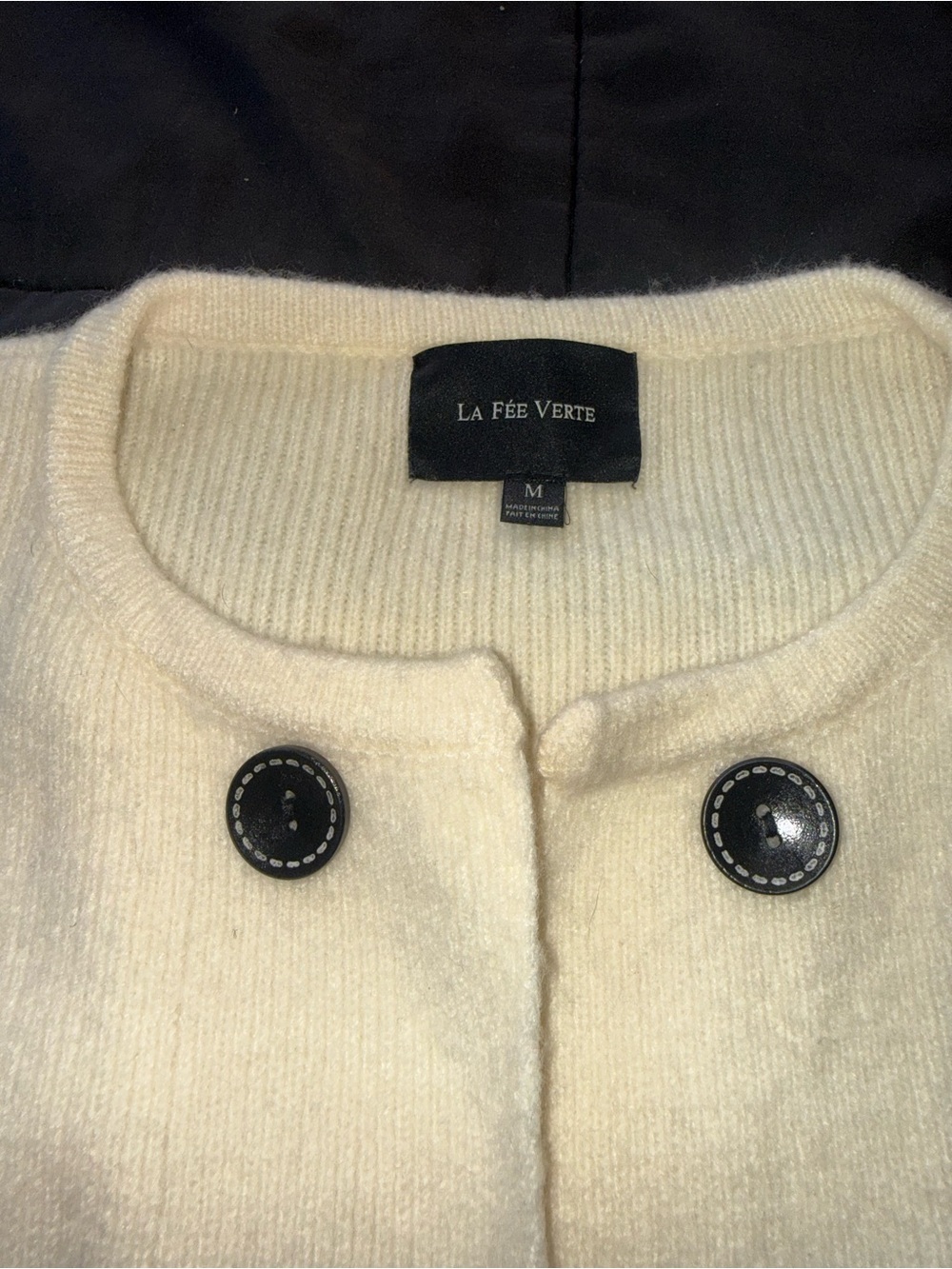 La Fée Verte Cream Knit Cardigan with Contrast Buttons - Picture 4 of 5